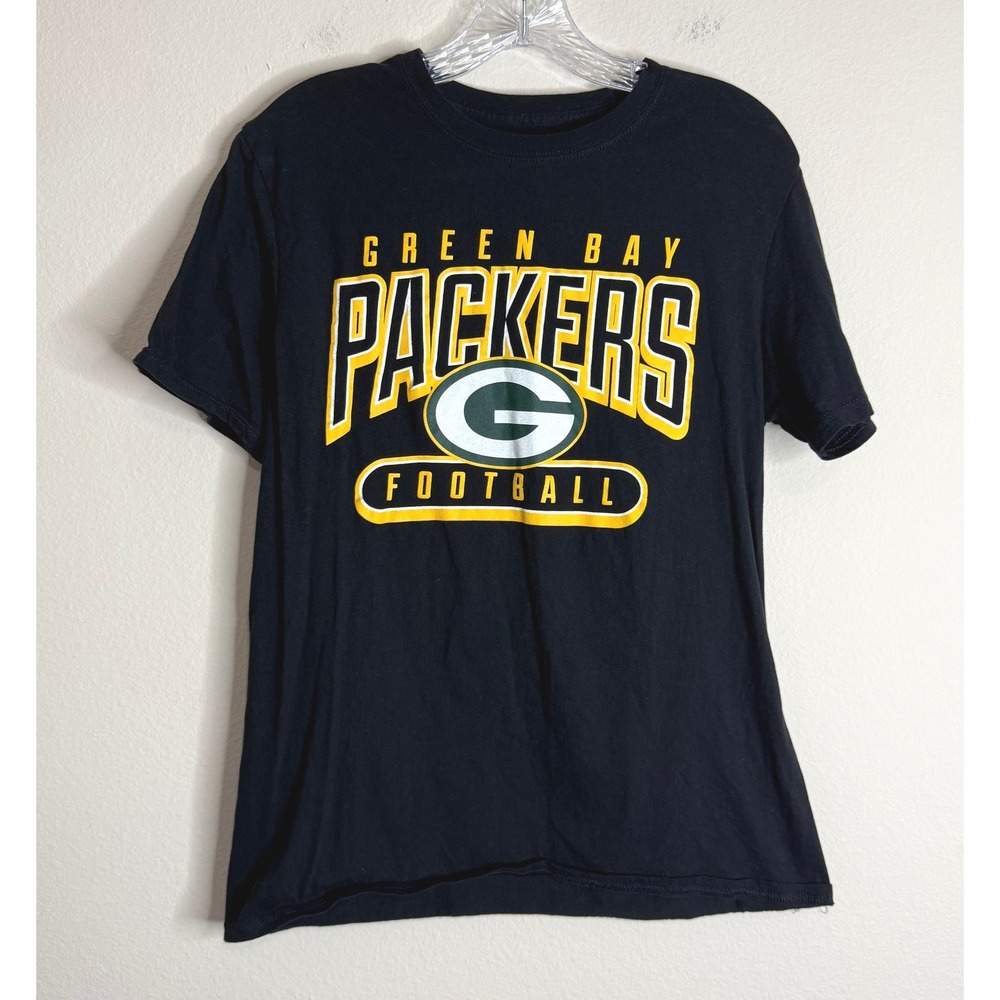 NFL T-Shirt Mens M Green Bay Packers Football Graphic Tee Black Short Sleeve